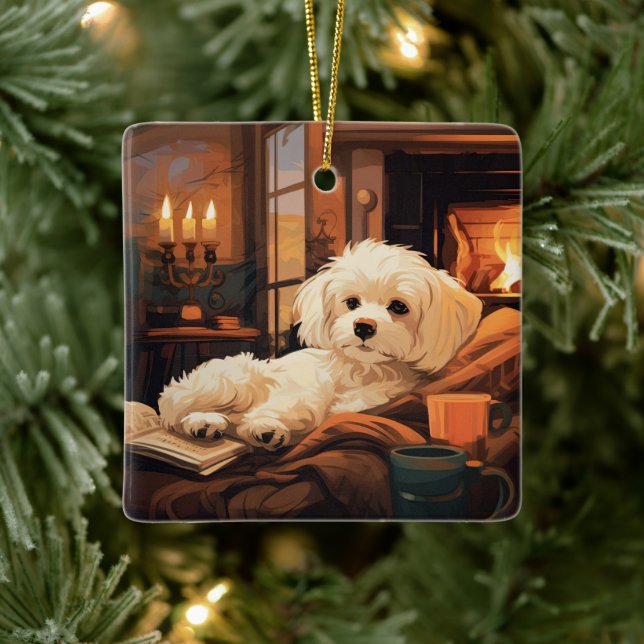 Unique Maltese Christmas, Gift For Dog Lovers Ceramic Ornament (Tree)