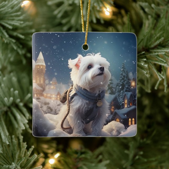Unique Maltese Christmas, Gift For Dog Lovers Ceramic Ornament (Tree)