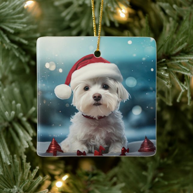 Unique Maltese Christmas, Gift For Dog Lovers Ceramic Ornament (Tree)