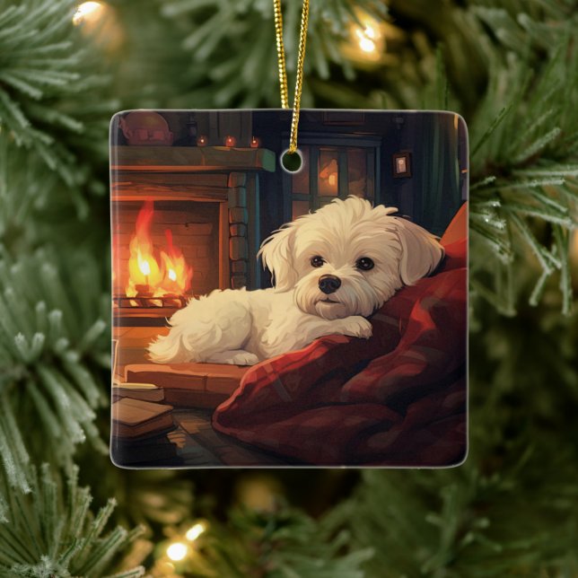 Unique Maltese Christmas, Gift For Dog Lovers Ceramic Ornament (Tree)