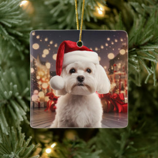 Unique Maltese Christmas, Gift For Dog Lovers Ceramic Ornament