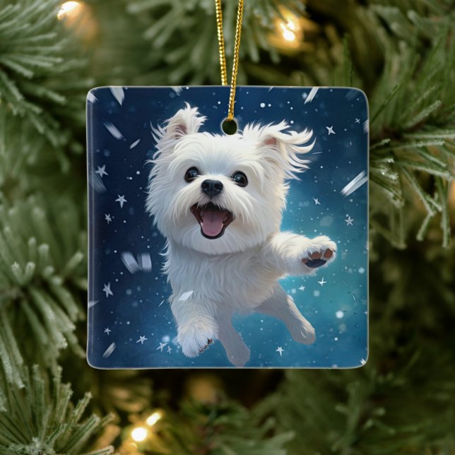 Unique Maltese Christmas, Gift For Dog Lovers Ceramic Ornament (Tree)