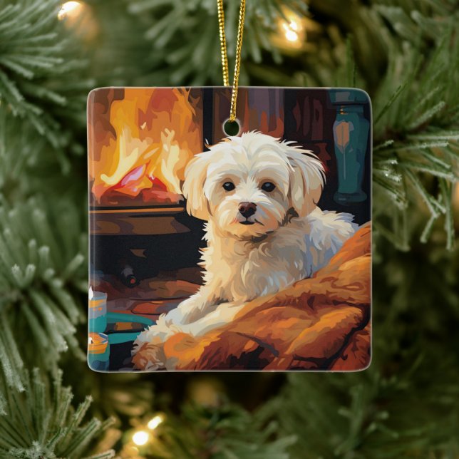 Unique Maltese Christmas, Gift For Dog Lovers Ceramic Ornament (Tree)