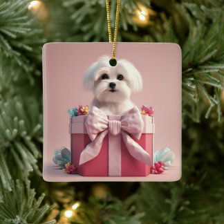 Unique Maltese Christmas, Gift For Dog Lovers Ceramic Ornament