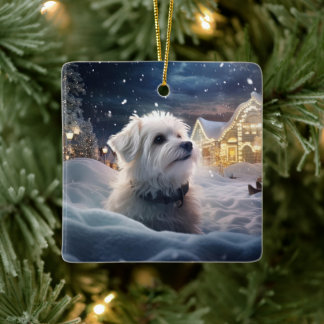 Unique Maltese Christmas, Gift For Dog Lovers Ceramic Ornament