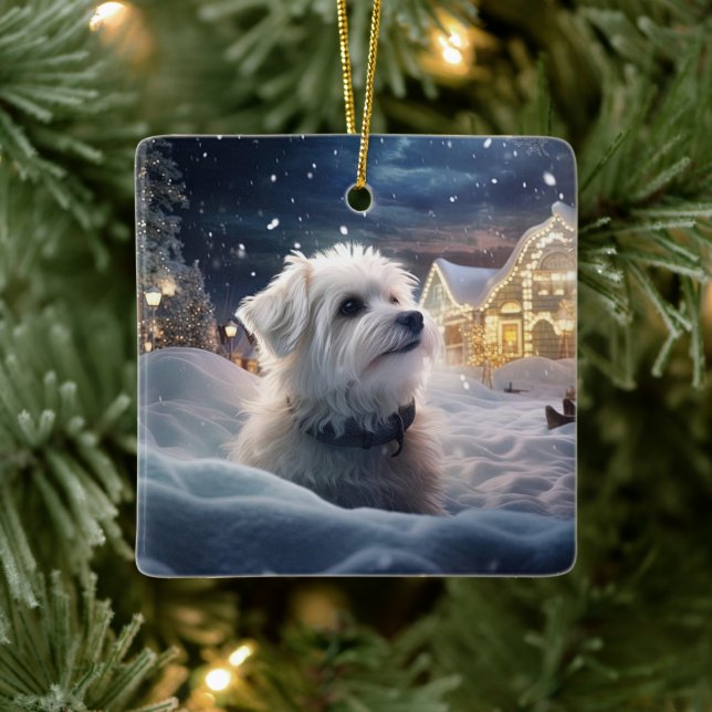 Unique Maltese Christmas, Gift For Dog Lovers Ceramic Ornament (Tree)