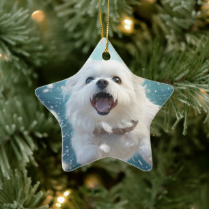 Unique Maltese Christmas, Gift For Dog Lovers Ceramic Tree Decoration