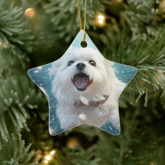 Unique Maltese Christmas, Gift For Dog Lovers Ceramic Tree Decoration