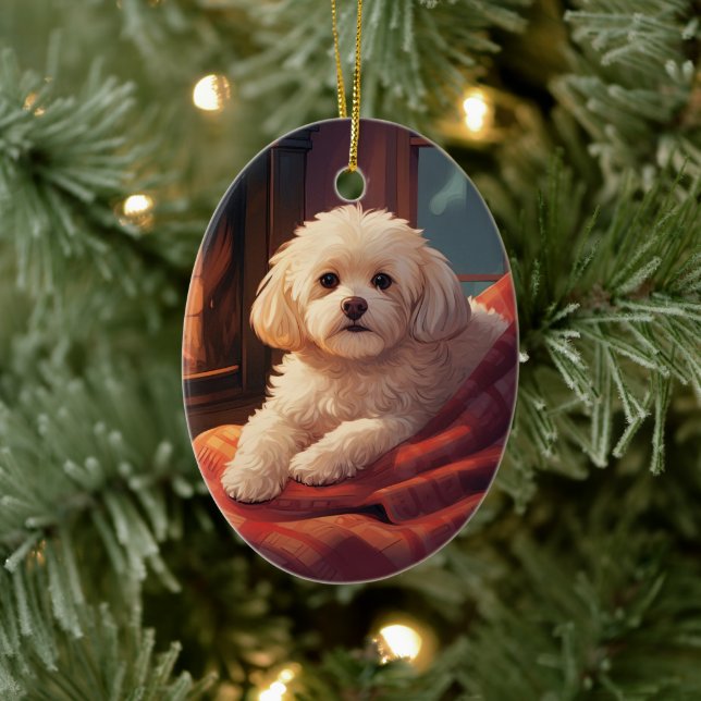 Unique Maltese Christmas, Gift For Dog Lovers Ceramic Tree Decoration (Tree)