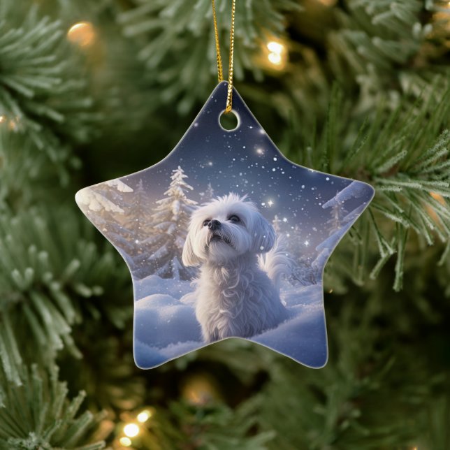 Unique Maltese Christmas, Gift For Dog Lovers Ceramic Tree Decoration (Tree)