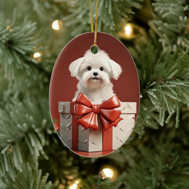 Unique Maltese Christmas, Gift For Dog Lovers Ceramic Tree Decoration (Tree)