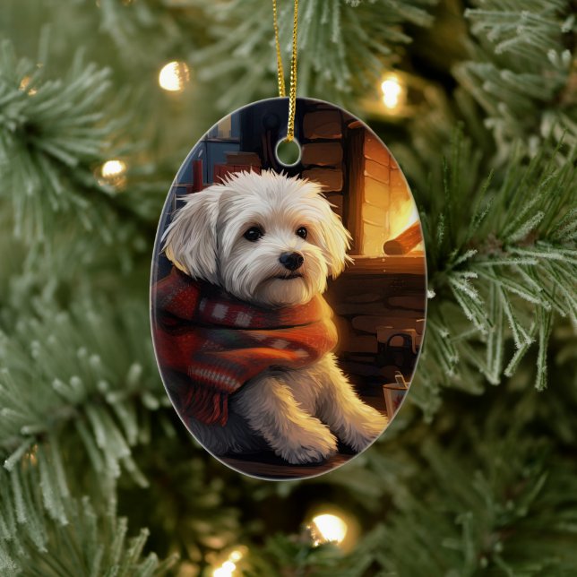 Unique Maltese Christmas, Gift For Dog Lovers Ceramic Tree Decoration (Tree)