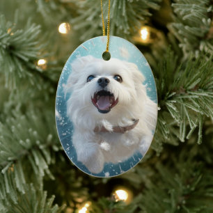 Unique Maltese Christmas, Gift For Dog Lovers Ceramic Tree Decoration