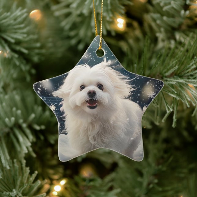 Unique Maltese Christmas, Gift For Dog Lovers Ceramic Tree Decoration (Tree)