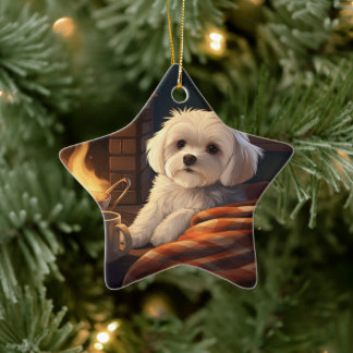 Unique Maltese Christmas, Gift For Dog Lovers Ceramic Tree Decoration