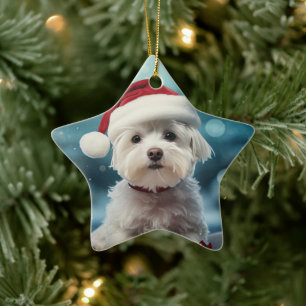 Unique Maltese Christmas, Gift For Dog Lovers Ceramic Tree Decoration