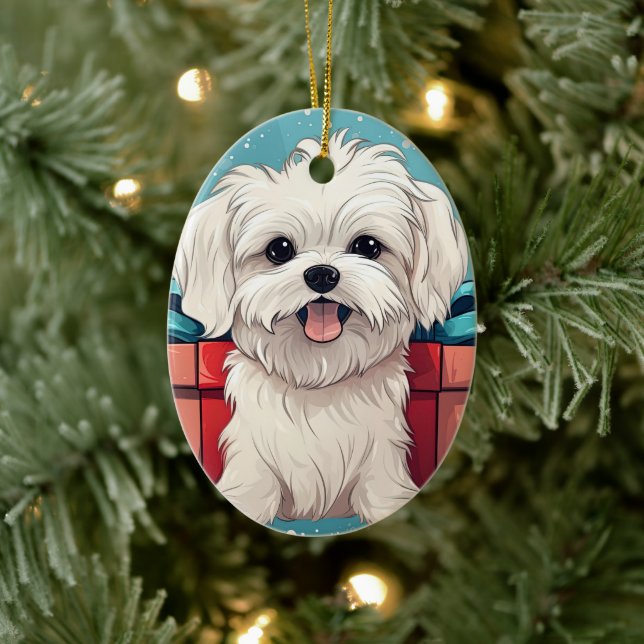 Unique Maltese Christmas, Gift For Dog Lovers Ceramic Tree Decoration (Tree)