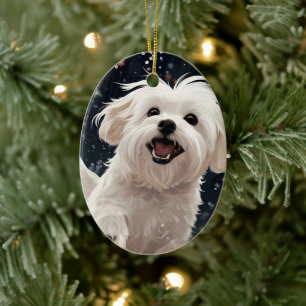 Unique Maltese Christmas, Gift For Dog Lovers Ceramic Tree Decoration