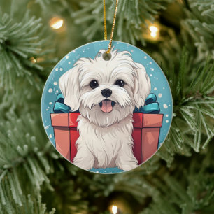 Unique Maltese Christmas, Gift For Dog Lovers Ceramic Tree Decoration