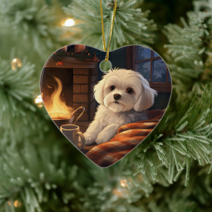 Unique Maltese Christmas, Gift For Dog Lovers Ceramic Tree Decoration