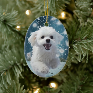 Unique Maltese Christmas, Gift For Dog Lovers Ceramic Tree Decoration