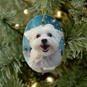 Unique Maltese Christmas, Gift For Dog Lovers Ceramic Tree Decoration