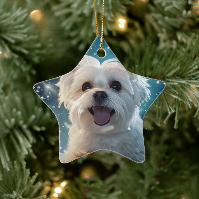 Unique Maltese Christmas, Gift For Dog Lovers Ceramic Tree Decoration (Tree)