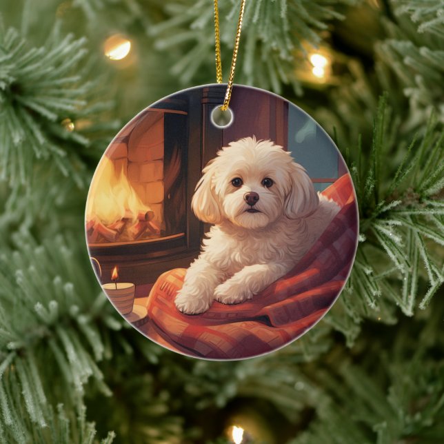 Unique Maltese Christmas, Gift For Dog Lovers Ceramic Tree Decoration (Tree)