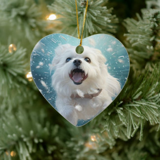 Unique Maltese Christmas, Gift For Dog Lovers Ceramic Tree Decoration