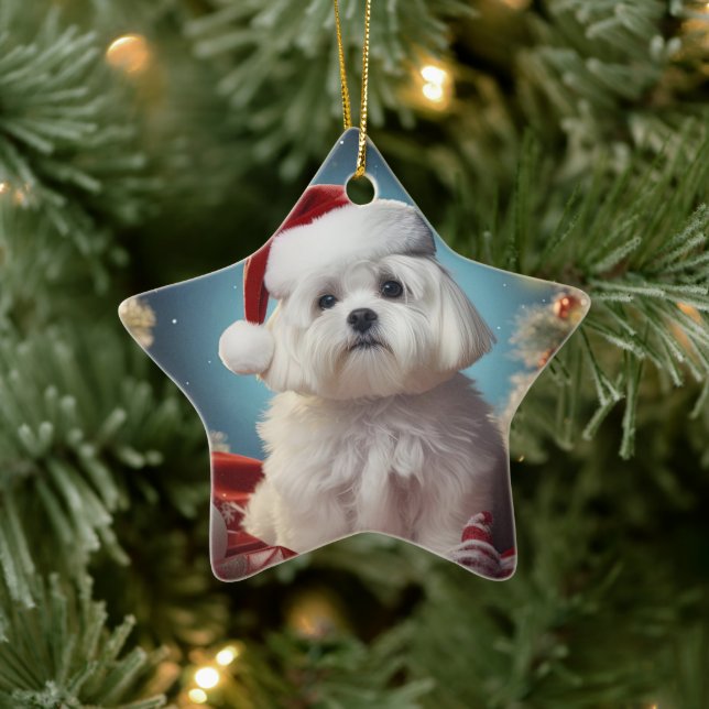 Unique Maltese Christmas, Gift For Dog Lovers Ceramic Tree Decoration (Tree)