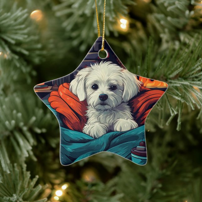 Unique Maltese Christmas, Gift For Dog Lovers Ceramic Tree Decoration (Tree)