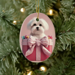 Unique Maltese Christmas, Gift For Dog Lovers Ceramic Tree Decoration
