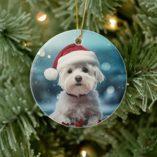 Unique Maltese Christmas, Gift For Dog Lovers Ceramic Tree Decoration