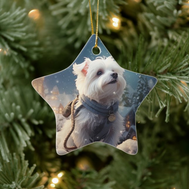 Unique Maltese Christmas, Gift For Dog Lovers Ceramic Tree Decoration (Tree)