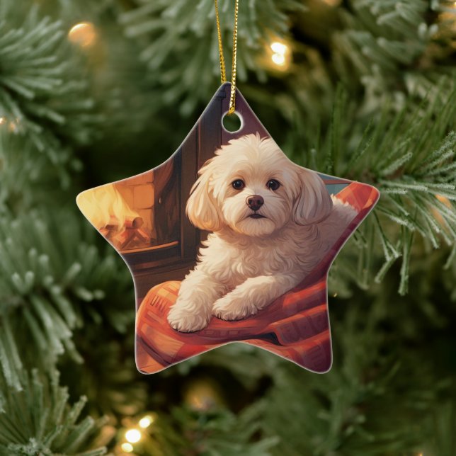 Unique Maltese Christmas, Gift For Dog Lovers Ceramic Tree Decoration (Tree)