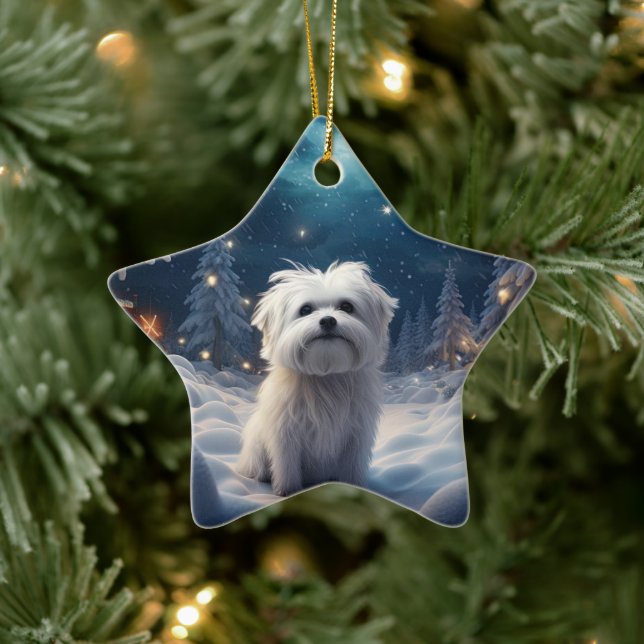 Unique Maltese Christmas, Gift For Dog Lovers Ceramic Tree Decoration (Tree)