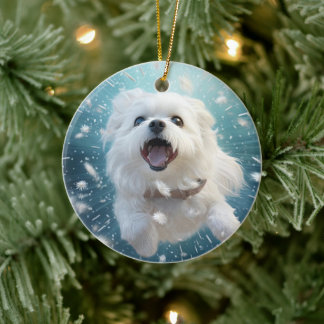 Unique Maltese Christmas, Gift For Dog Lovers Ceramic Tree Decoration