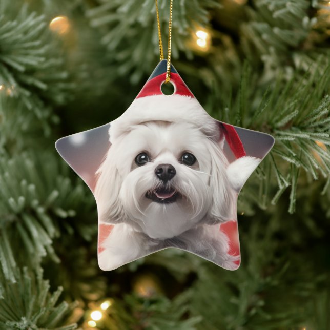 Unique Maltese Christmas, Gift For Dog Lovers Ceramic Tree Decoration (Tree)