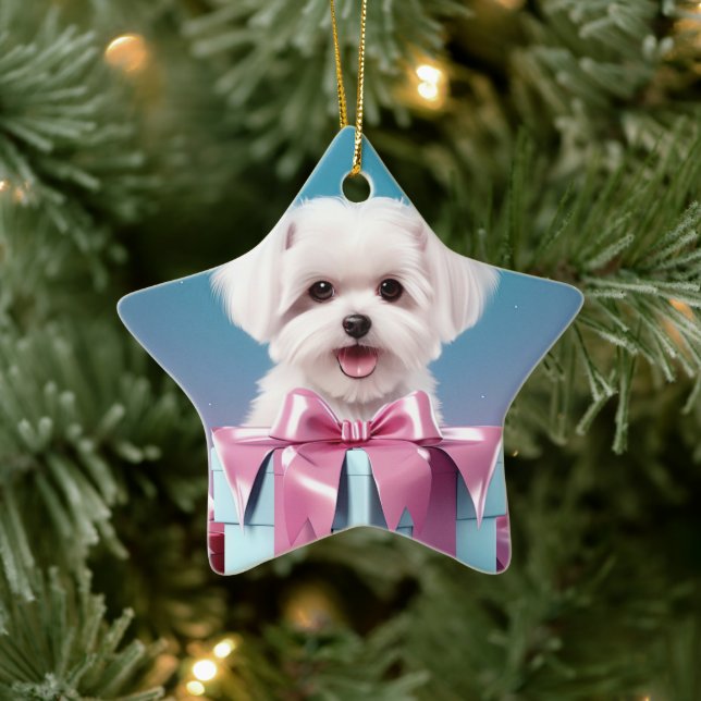 Unique Maltese Christmas, Gift For Dog Lovers Ceramic Tree Decoration (Tree)