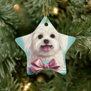Unique Maltese Christmas, Gift For Dog Lovers Ceramic Tree Decoration