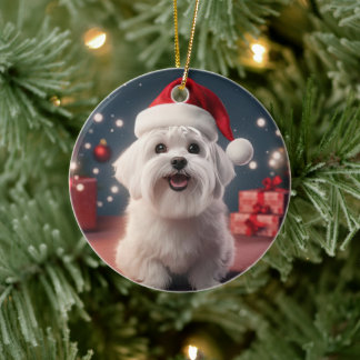 Unique Maltese Christmas, Gift For Dog Lovers Ceramic Tree Decoration