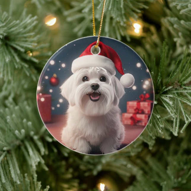 Unique Maltese Christmas, Gift For Dog Lovers Ceramic Tree Decoration (Tree)