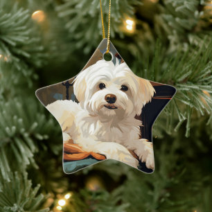 Unique Maltese Christmas, Gift For Dog Lovers Ceramic Tree Decoration