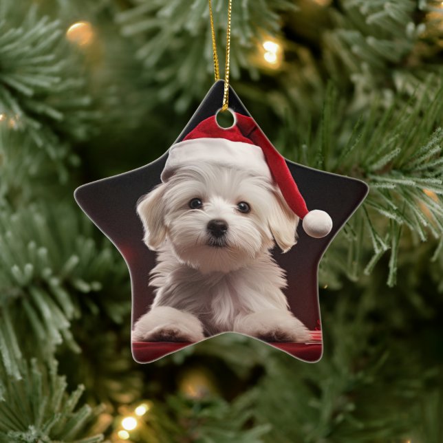 Unique Maltese Christmas, Gift For Dog Lovers Ceramic Tree Decoration (Tree)