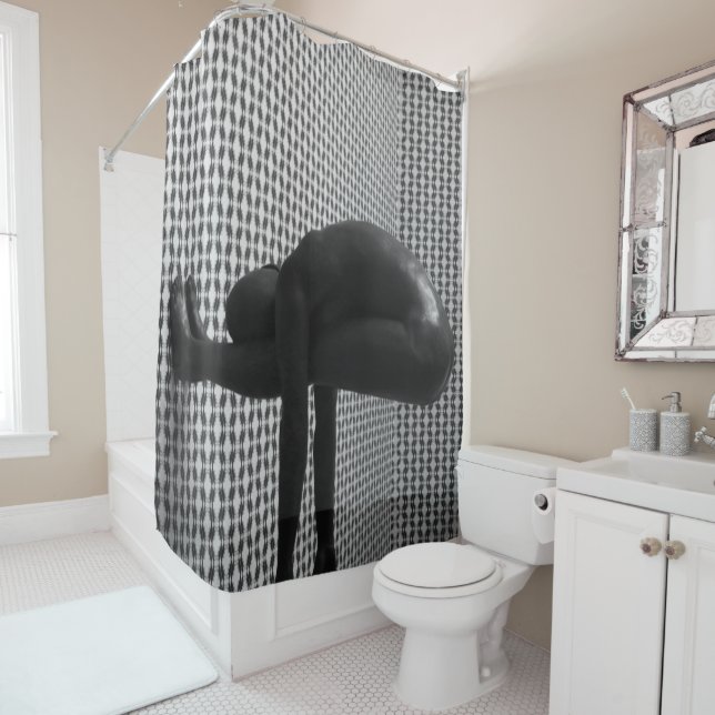 Unique man abstract pop art black white chequered shower curtain (In Situ)