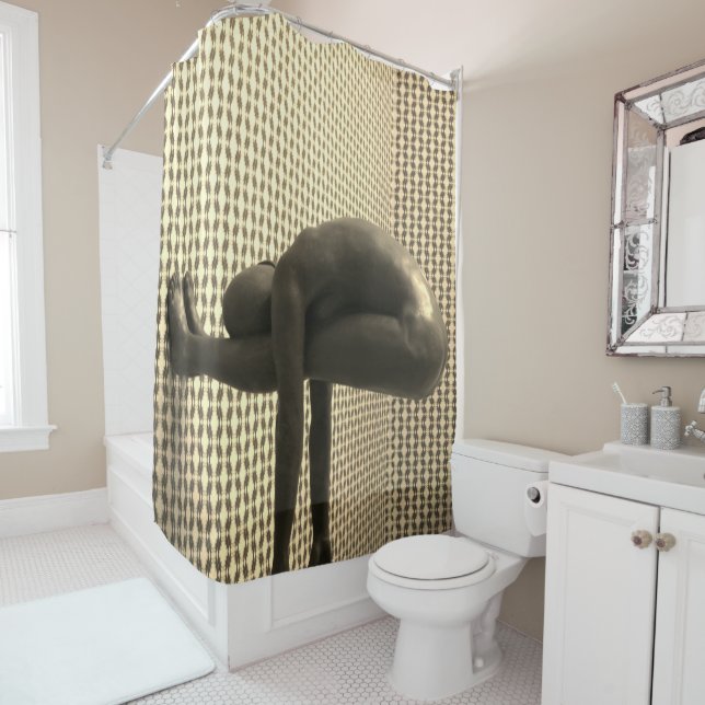 Unique man modern art brown gold check pop art shower curtain (In Situ)