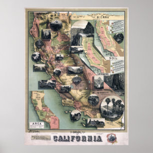 Unique Map of California (1888) Poster