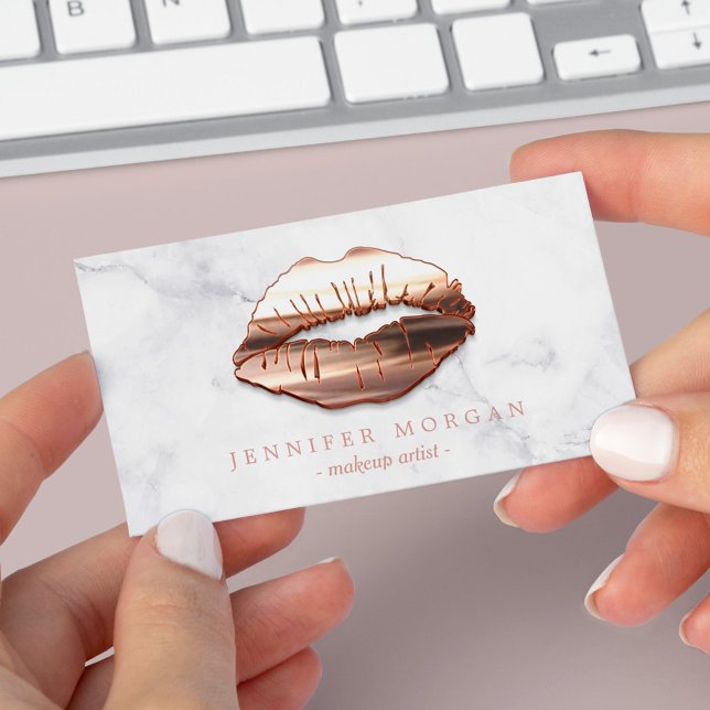 Unique Marble Rose Gold 3D Lips Makeup Artist Business Card (Creator Uploaded)