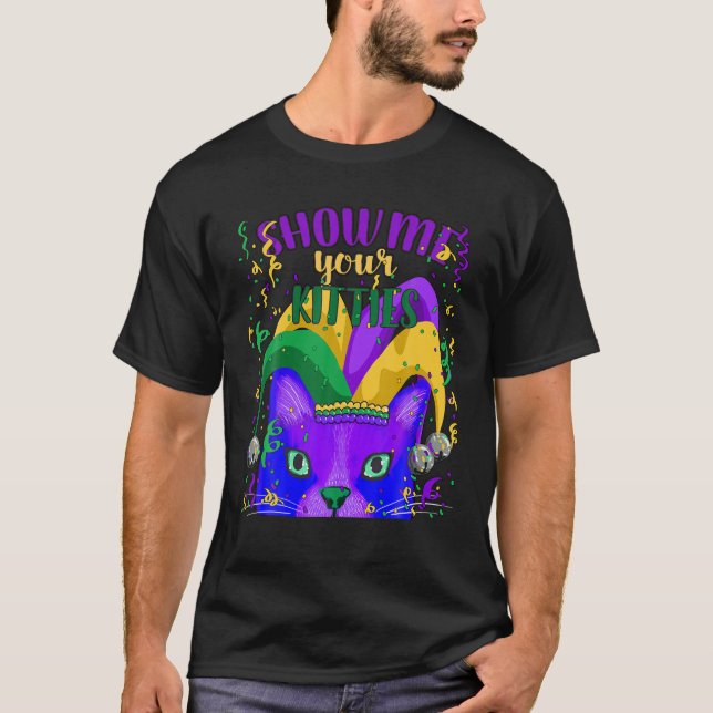 Unique Mardi Gras Party, Fat Tuesday, Cat Graphic T-Shirt (Front)
