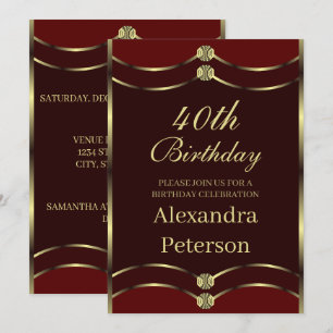 Unique Maroon Red And Gold Geometric Birthday Invitation